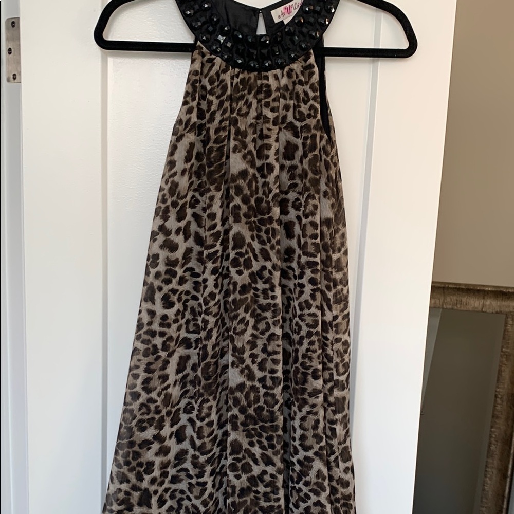 Animal Print Halter Dress with Studded Collar